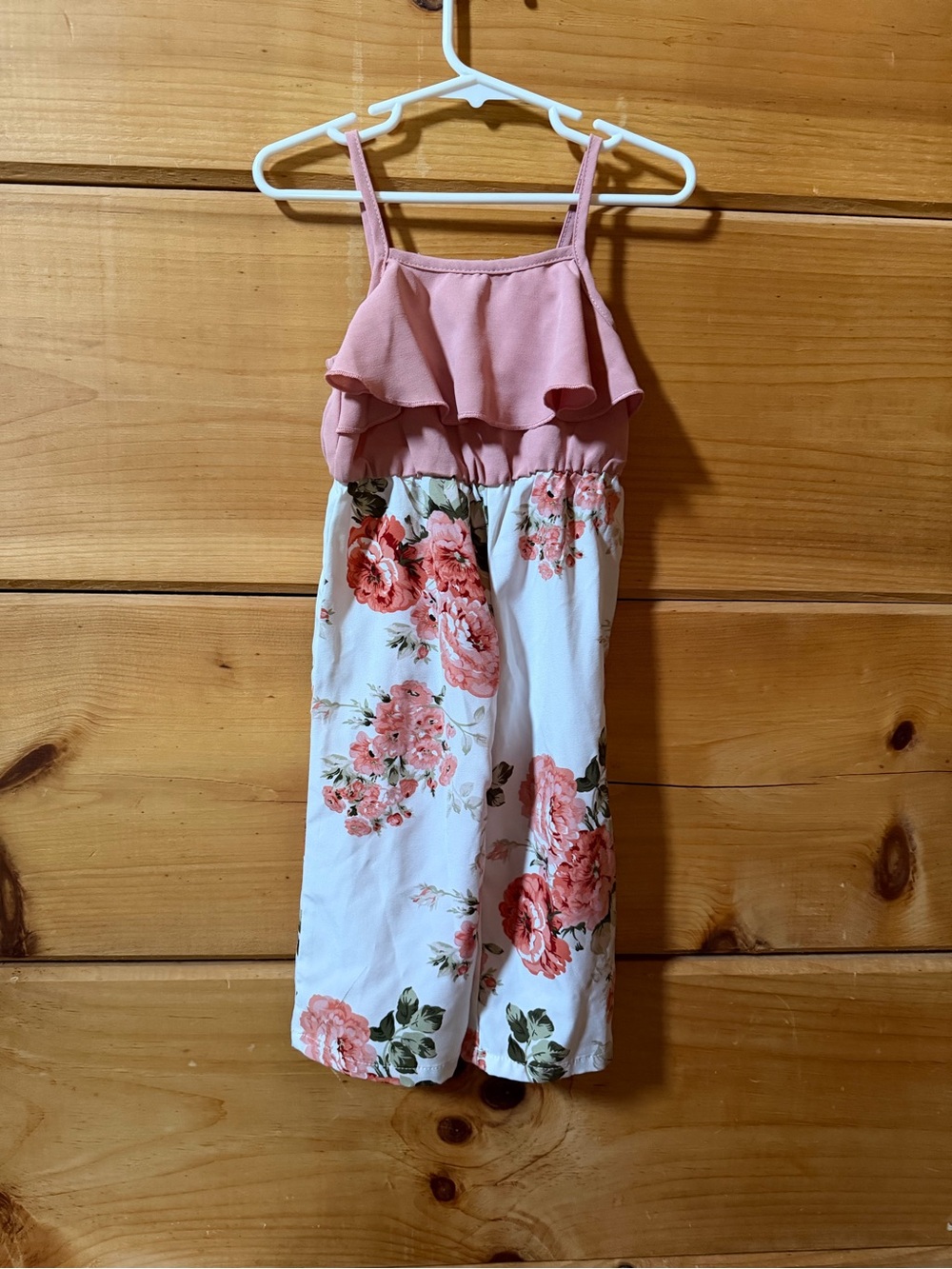 SHEIN Pink & White Floral Girls' Spaghetti-Strap Jumpsuit